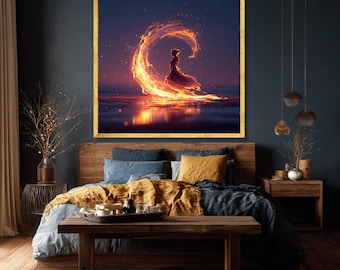 Impresión en lienzo de mujer en llamas, decoración de pared mística abstracta