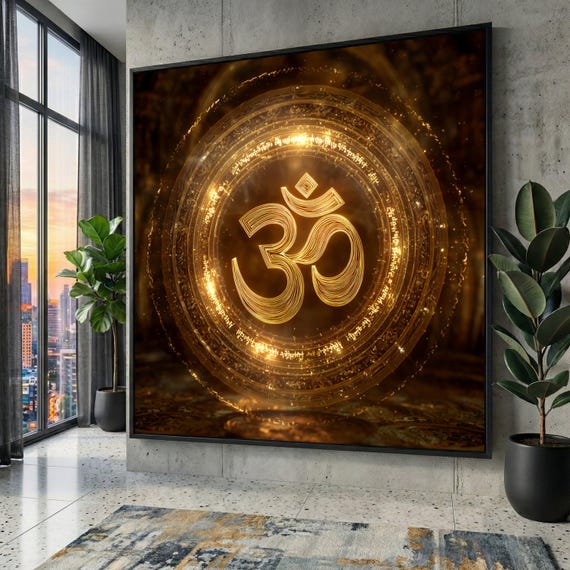 真鍮 オーム Om 壁飾り 骨董 アンティーク 瞑想 ヨガ Golden Om Symbol Canvas, Spiritual Yoga Meditation Wall Art - Etsy