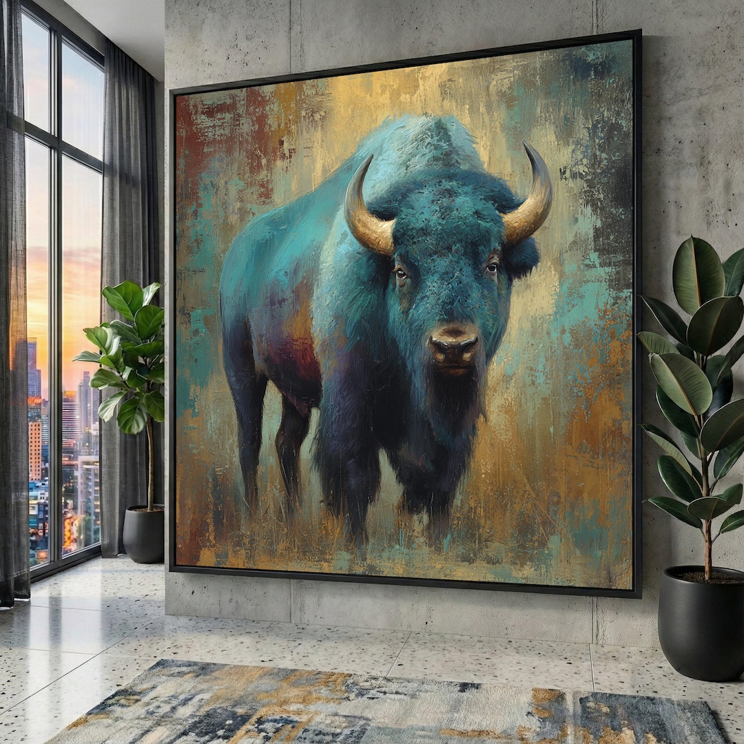Majestic Bison Abstract Canvas Painting, Rustic Wildlife Wall Art - Etsy