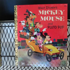Vintage 1976 A Little Golden Book Walt Disney&#39;s Mickey Mouse and Pluto Pup Collectible Children&#39;s Story Books Baby Nursery Gift Decor