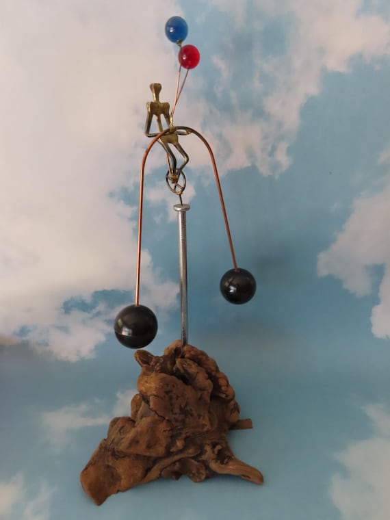 Vintage Kinetic Balancing Metal Driftwood Art Sculpture by LIN