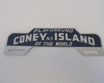 Vintage 1940's-1950's Coney Island NY Liscense Plate Topper Metal Souvenir Advertising Memorabilia