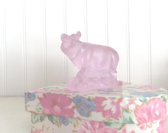 Vintage Daum France Frosted Crystal Pink Pig Art Figurine Collectible No Issues No Box