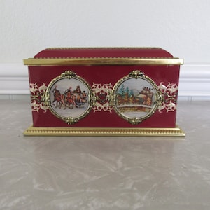 VintageTin Metal Box Collectible Container Storage Chest 16th Century Motif Horse Carriage Coach Klann Qualitymade in West Germany