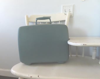 Vintage Blue Samsonite Luggage Suitcase Travel Hard Case with Mirror 12x15 Small