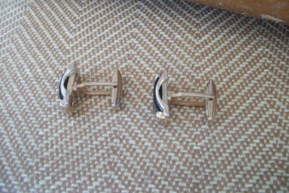 Vintage Mens Cuff Links Black Marchasite1960s 197… - image 2