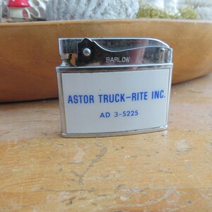 Vintage Advertising Pocket Cigarette Lighter Barlow Astor Truck Rite Inc made in Japan