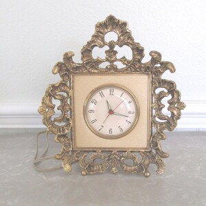 Vintage Hollywood Regency Table Clock: Ornate Brass Rococo Design