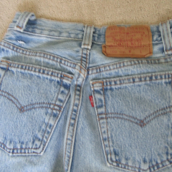 Fantastic Vintage 1980s 1990s Levis Sz 1 Small Medium Light Blue Jeans Button Fly 501 Made in the USA Straight Leg Bootcut Mid High Rise