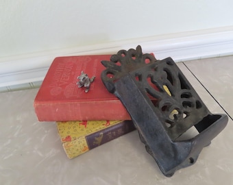 Vintage Large Heavy Cast Iron Matchstick Holder Striker Wall Mount Cottage Decor