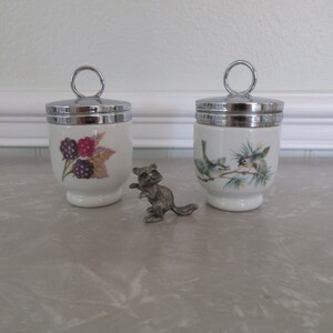 Two Vintage Egg Coddler made in England by Royal Worcester Porcelain Birds Berries Cottagecore