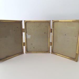 Vintage 24K Plated Triple Hinged Photo Frame 3x4