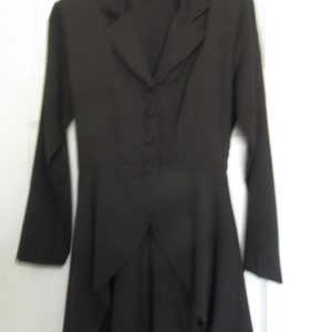 Vintage 1980s Womans Juniors Long Black Light Weight Button Overcoat Flare Bottom Club Night Wear Shirt Dress made by Judy&#39;s