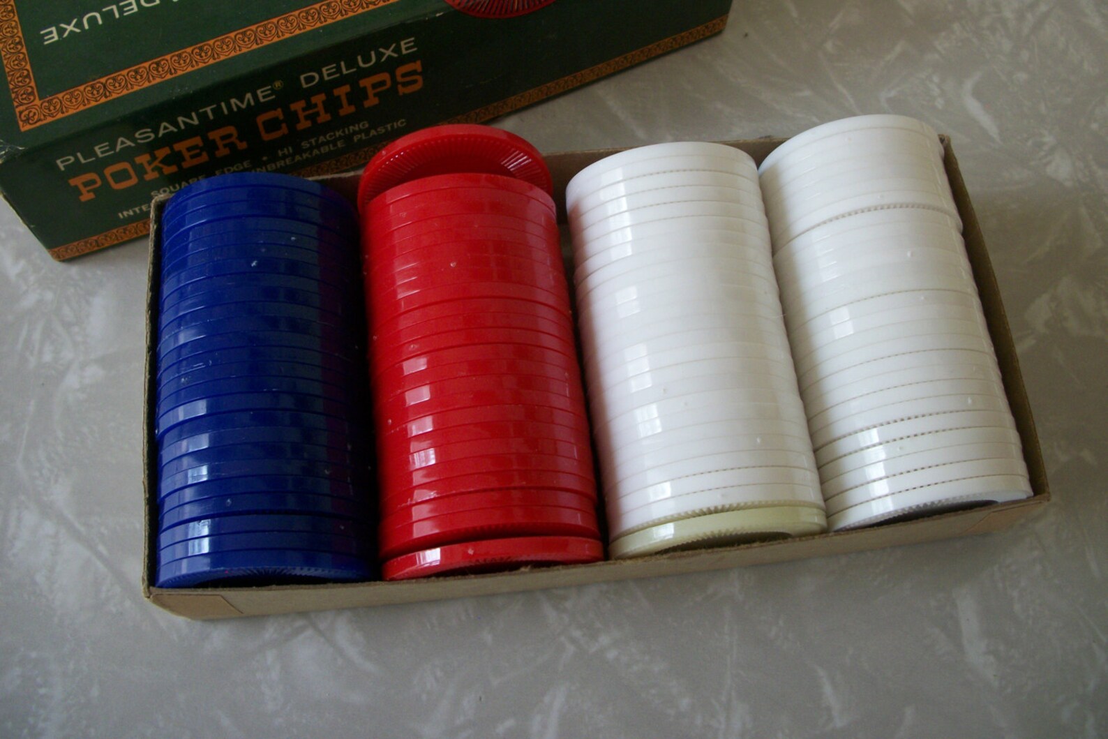 Vintage Poker Chips in the Original Green Box Pleasantime Etsy