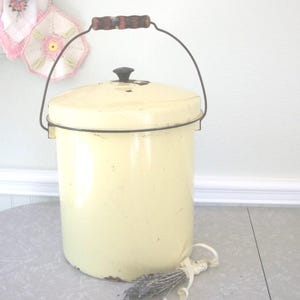 Vintage Huge Enamel Soup Stock Pot with Handle and Lid Yellow Farmhouse Cottage
