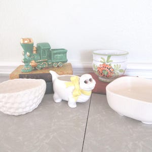 Vintage Porcelain Planters: Train, Alligator, Floral, Basketweave