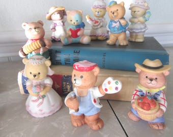 Vintage Porcelain Bronson Bears Figurines: Artist, Bride, Panda Collectibles