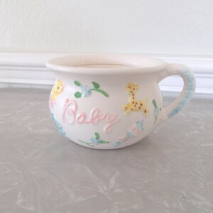 Vintage Napcoware Baby Nursery Planter: Ceramic Mug with Animal Relief