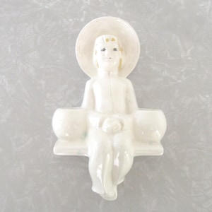 Vintage Porcelain Woman Planter: Wall Hanging Shelf Sitter