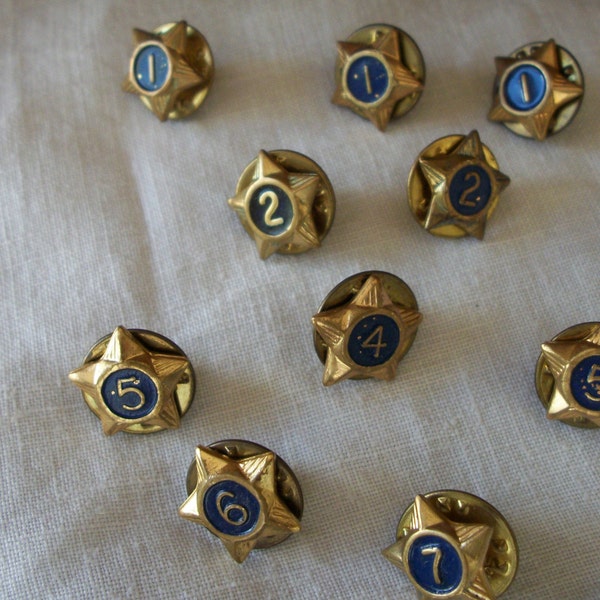 Bundle Lot of Eleven Vintage Boy Scouts Of America BSA Years of Service Gold Tone Star Pinch Back Pins Blue Enamel Ballou Regd 11