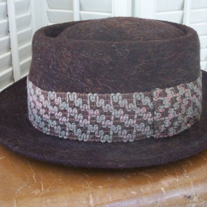 New Price Vintage Mens Womens Unisex Wool Pork Pie Hat Tobacco Brown made in Los Angeles by The General GHM 1940s 1950s
