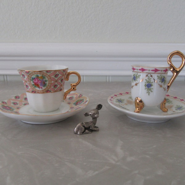 U Choose So Beautiful Mini Vintage Tea Cups and Saucers Mayfair Museum of MIniatures White Blue Pink Flowers Fine Porcelain Collectibles