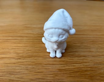 Christmas Cat 3D Printed. Cat with Christmas hat. 6cm tall