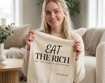 Strofinaccio da cucina in cotone Eat The Rich / Strofinaccio da cucina con slogan, tipografia nera
