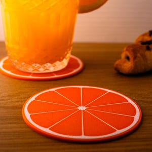 Juego de 4 posavasos con forma de rodaja de naranja, posavasos cítricos, posavasos para bebidas de frutas, decoración de mesa de verano, decoración de cocina, bonito juego de posavasos, idea de regalo