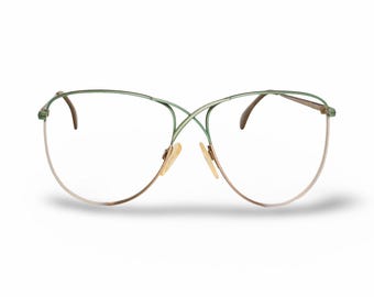 Montura de gafas Hampel 2228 para mujer, color verde y dorado, 56/16, extragrande, estilo vintage de los años 70.