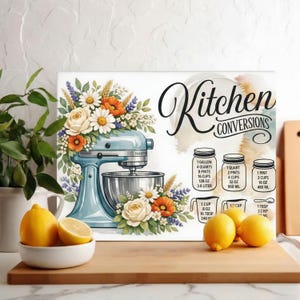 Vintage mixerkonvertering PNG sublimeringsdesign, skärbräda PNG, blommig skärbräda i glas PNG, sublimerad bordsunderlägg, köksmått