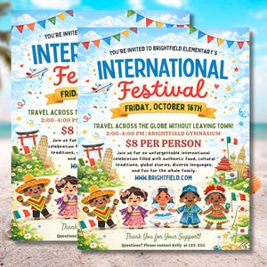 International School Festival Flyer: Multicultural Fair Invitation (Canva Template)