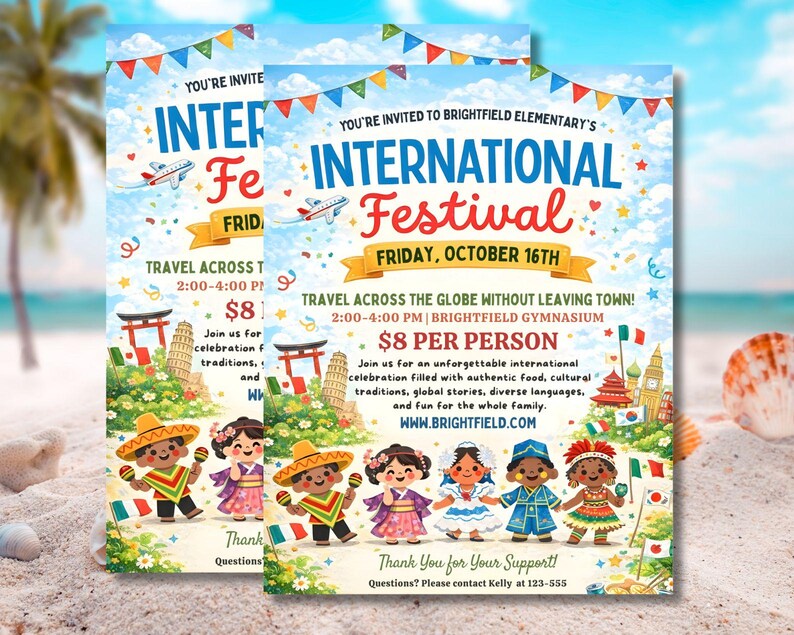 International School Festival Flyer: Multicultural Fair Invitation (Canva Template)
