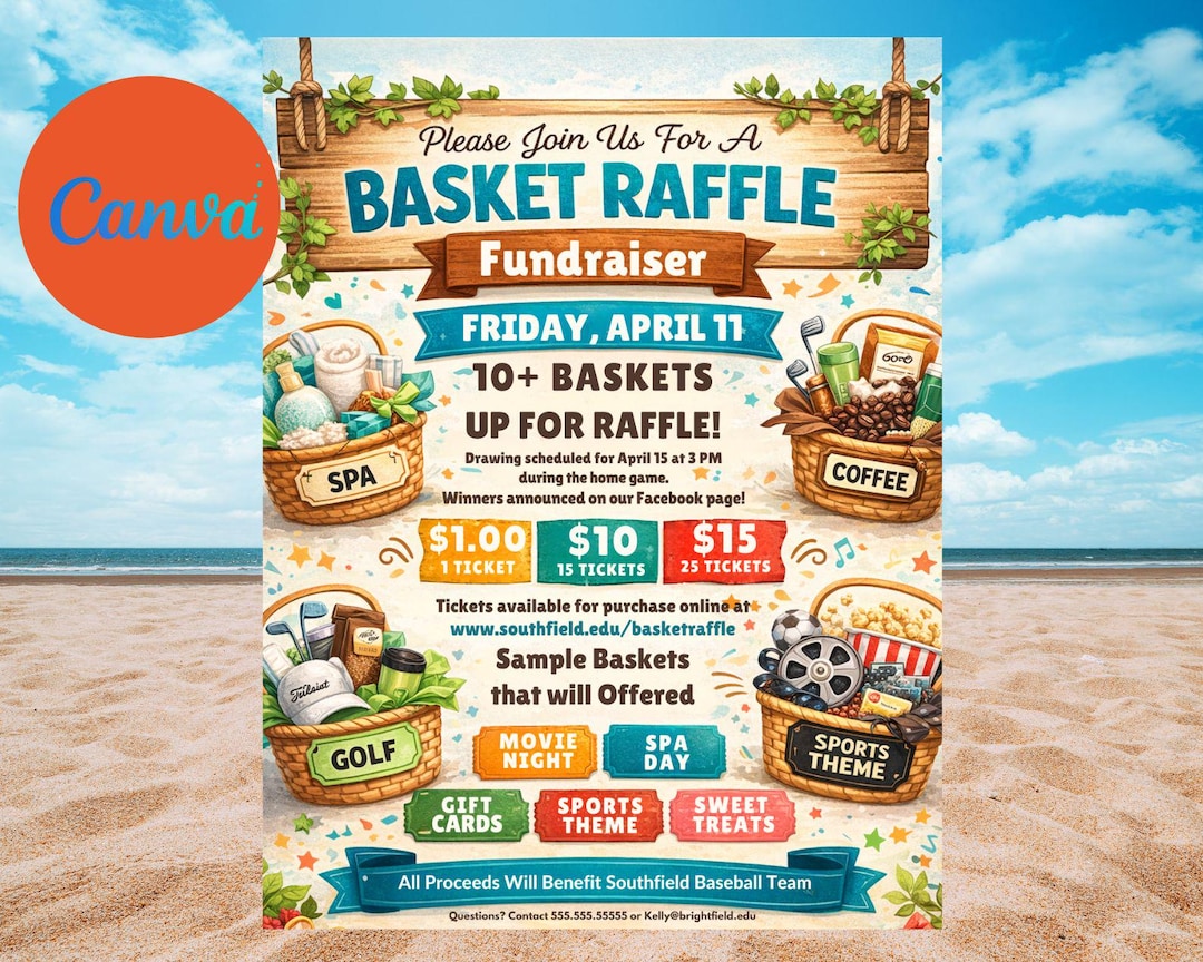 Basket Raffle Flyer Template, Editable Fundraiser Invitation (canva) - Etsy