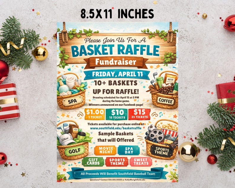 Basket Raffle Flyer Template, Editable Fundraiser Invitation (canva) - Etsy