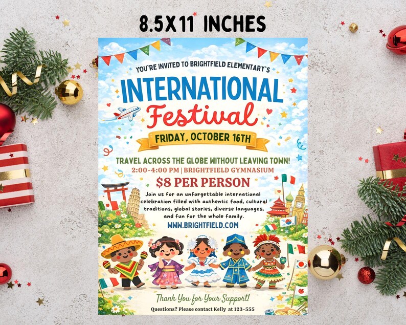 International School Festival Flyer: Multicultural Fair Invitation (Canva Template)