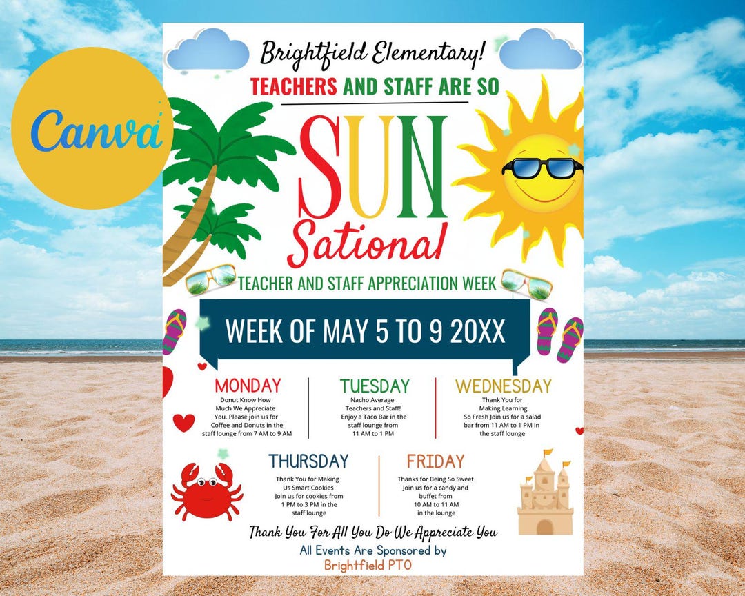 Editable Beach Theme Teacher & Staff Appreciation Itinerary Flyer ...
