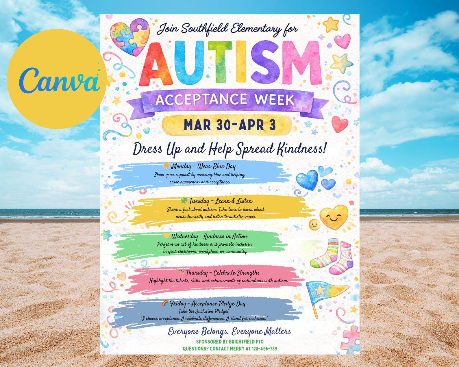 Autism Acceptance or Awareness Week Itinerary Flyer | Editable Canva ...