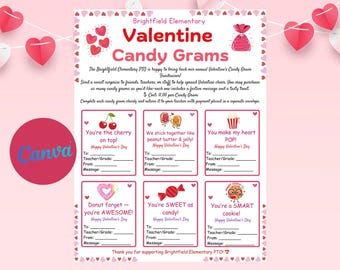 Valentine Candy Gram Flyer Template: School PTO PTA Fundraiser Printable (Canva Editable)