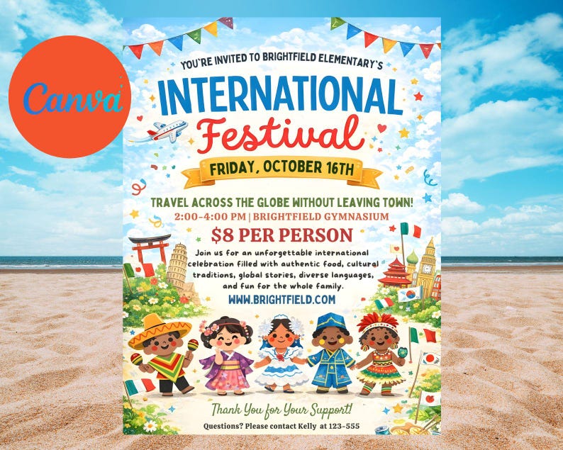 International School Festival Flyer: Multicultural Fair Invitation (Canva Template)