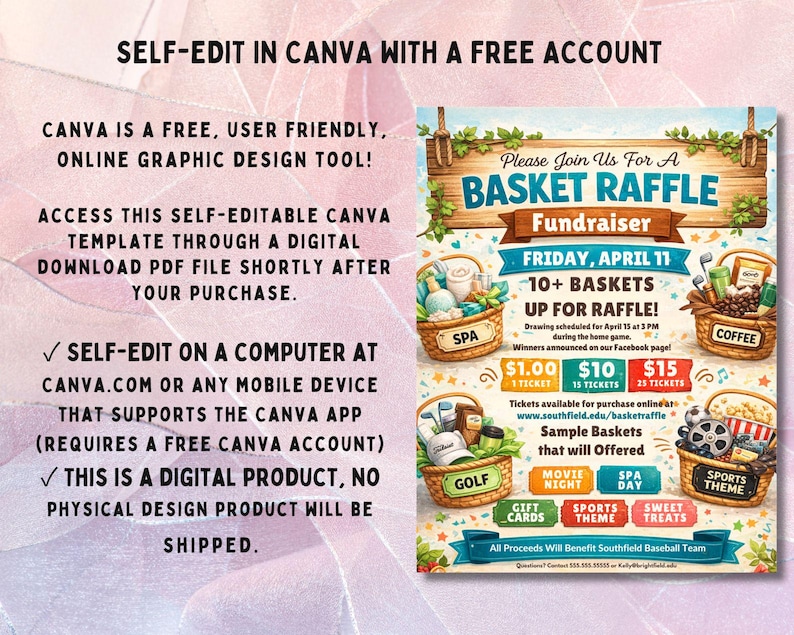 Basket Raffle Flyer Template, Editable Fundraiser Invitation (canva) - Etsy