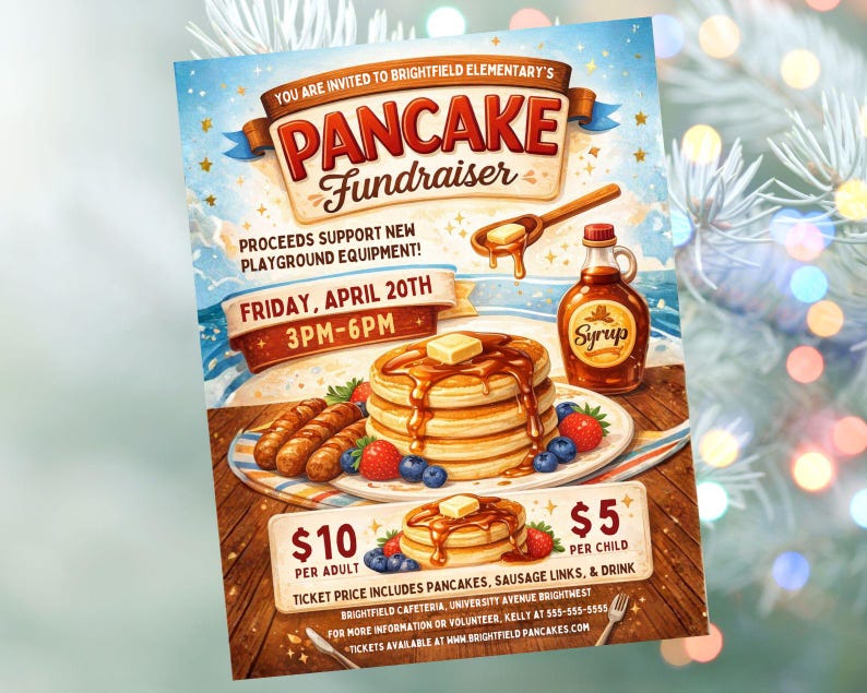 Editable Pancake Breakfast Fundraiser Flyer Template | DIY Canva ...