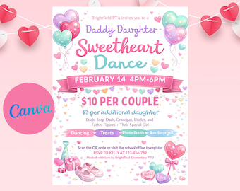 Editable Sweetheart Dance Flyer Template, Valentine's Day Dance Invite