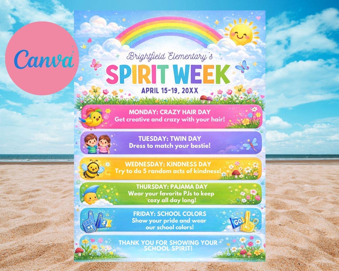 Editable Spring Spirit Week Flyer Canva Template, School Spirit ...