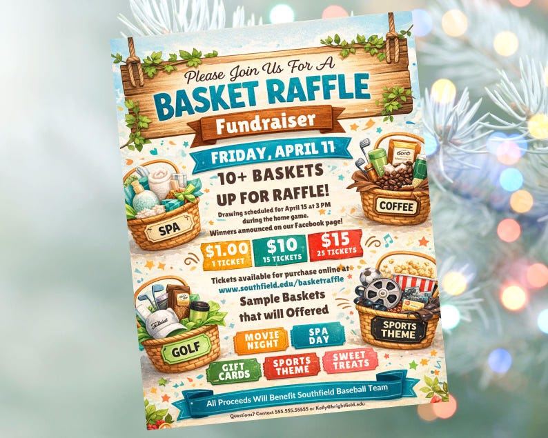 Basket Raffle Flyer Template, Editable Fundraiser Invitation (canva) - Etsy