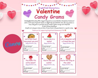 Valentine Candy Gram Flyer Template: School PTO PTA Fundraiser Printable (Canva Editable)