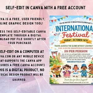 International School Festival Flyer: Multicultural Fair Invitation (Canva Template)