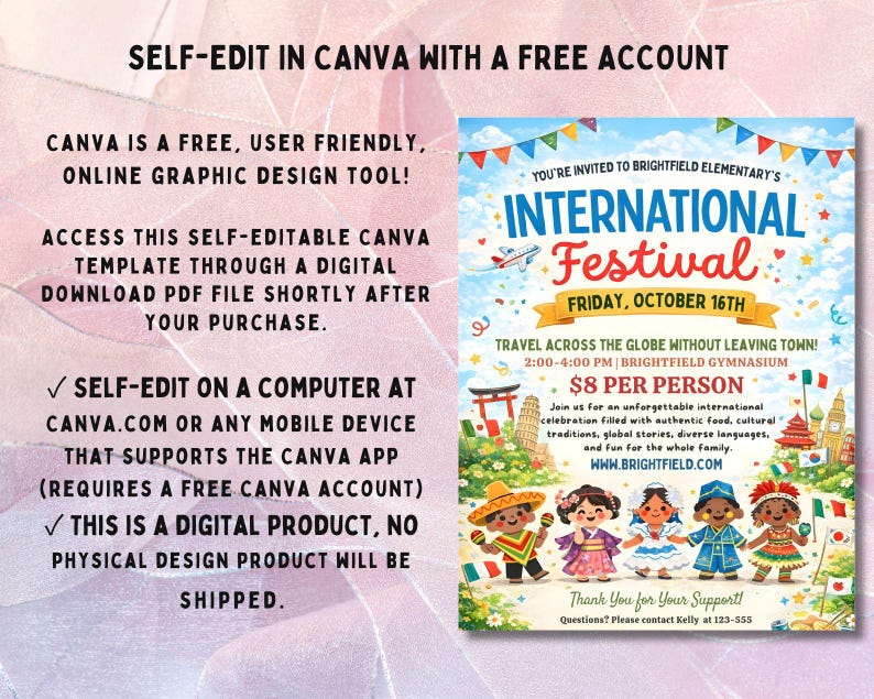 International School Festival Flyer: Multicultural Fair Invitation (Canva Template)