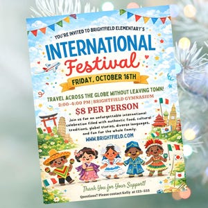 International School Festival Flyer: Multicultural Fair Invitation (Canva Template)
