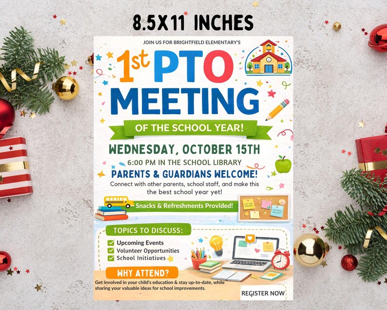 Editable PTA PTO Meeting Flyer | Canva Parent Group Invitation Template ...